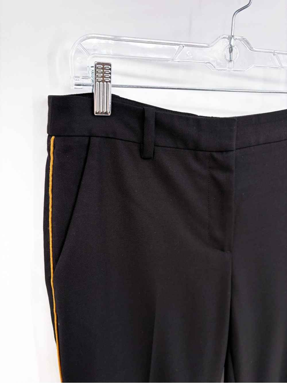 NILI LOTAN Leo Black Wool Tuxedo Trouser Pant Gold Stripe 6 - Picture 8 of 14
